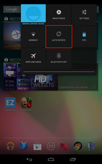 Nexus 7 Menu, Auto Rotate